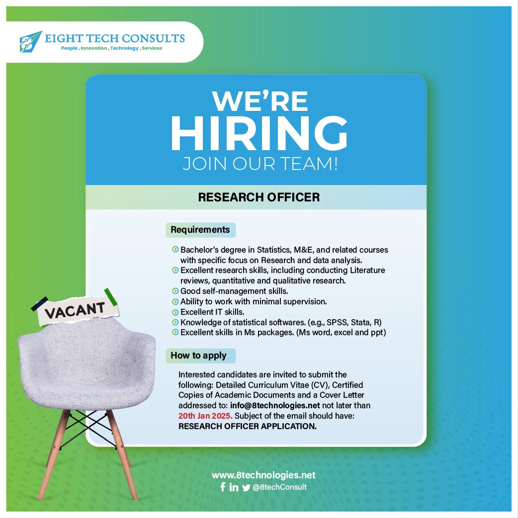 8TechConsults's tweet image. We’re Hiring 🔔🔔🔔

Take your research skills to the next level with a team that values innovation &amp;amp; excellence. 

If you thrive on data-driven insights &amp;amp; fresh ideas, this is for you!

Aplly now: info@8technologies.net

#WeAreHiring #ResearchJobs #DataAnalysis #JobAlert