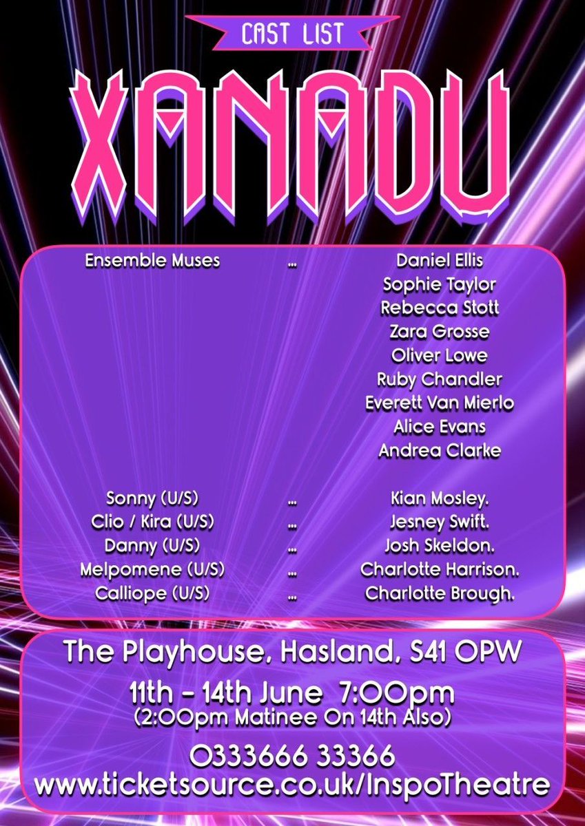 🛼Cast Announcement!🛼

Congratulations to our whole cast including those joining us for the first time! 

Secure your tickets early at: buff.ly/3lGh7bC  

#CastList #Xanadu #ELO #Rollerdisco #RegionalPremiere