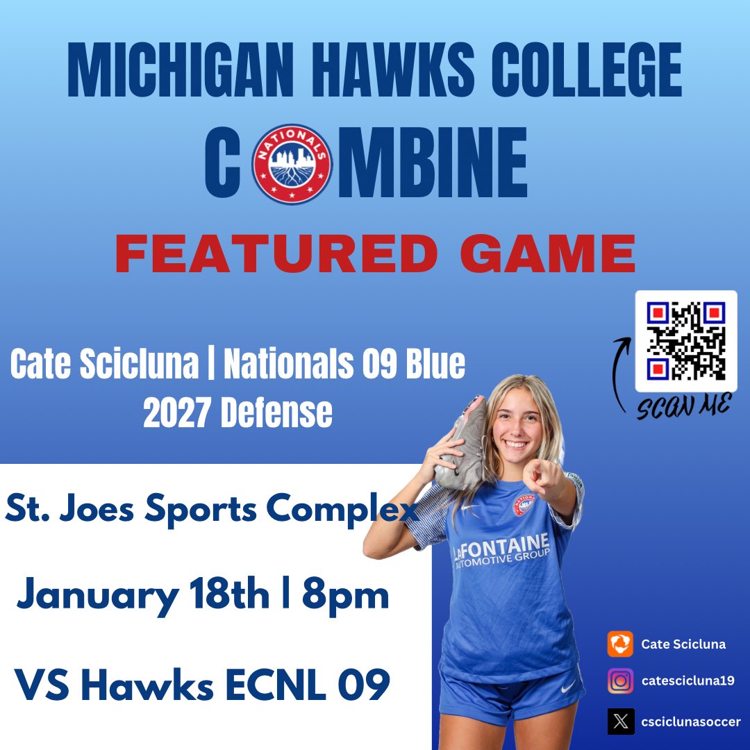 Cate Scicluna (@csciclunasoccer) on Twitter photo Looking forward to compete in the featured game at the Hawks College Combine!! <a href="/NationalsGA/">Nationals Girls Academy</a> <a href="/ImCollegeSoccer/">College Soccer Truth ™</a> <a href="/TheSoccerWire/">SoccerWire</a> <a href="/ImYouthSoccer/">ECNL/GA/Recruiting/College Soccer</a> Looking forward to compete in the featured game at the Hawks College Combine!! <a href="/NationalsGA/">Nationals Girls Academy</a> <a href="/ImCollegeSoccer/">College Soccer Truth ™</a> <a href="/TheSoccerWire/">SoccerWire</a> <a href="/ImYouthSoccer/">ECNL/GA/Recruiting/College Soccer</a>