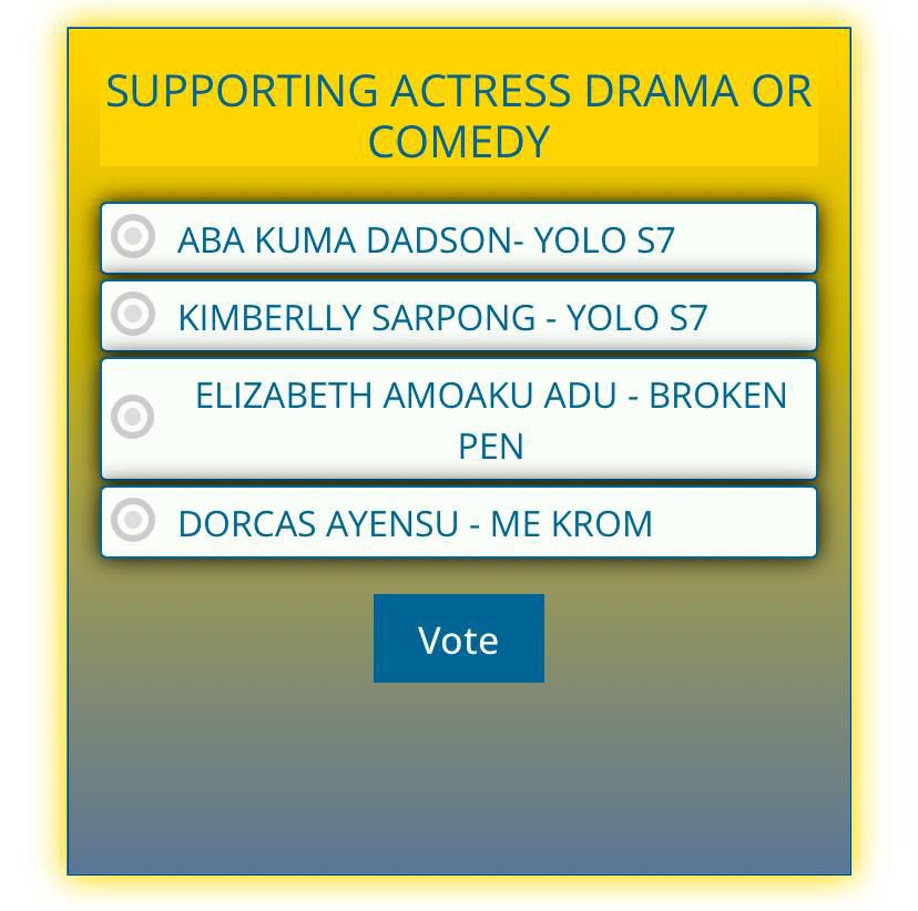 Good news guysss 💃🏾💃🏾💃🏾💃🏾

I’ve been nominated for the Ghana Movies Awards 2025 in the Support Actress Category and I need your vote to take it home! Please please please ! 

Voting is free! Kindly spread the word! 
Just click the link! 
ghanamovieawards.com/gma-2024-publi…