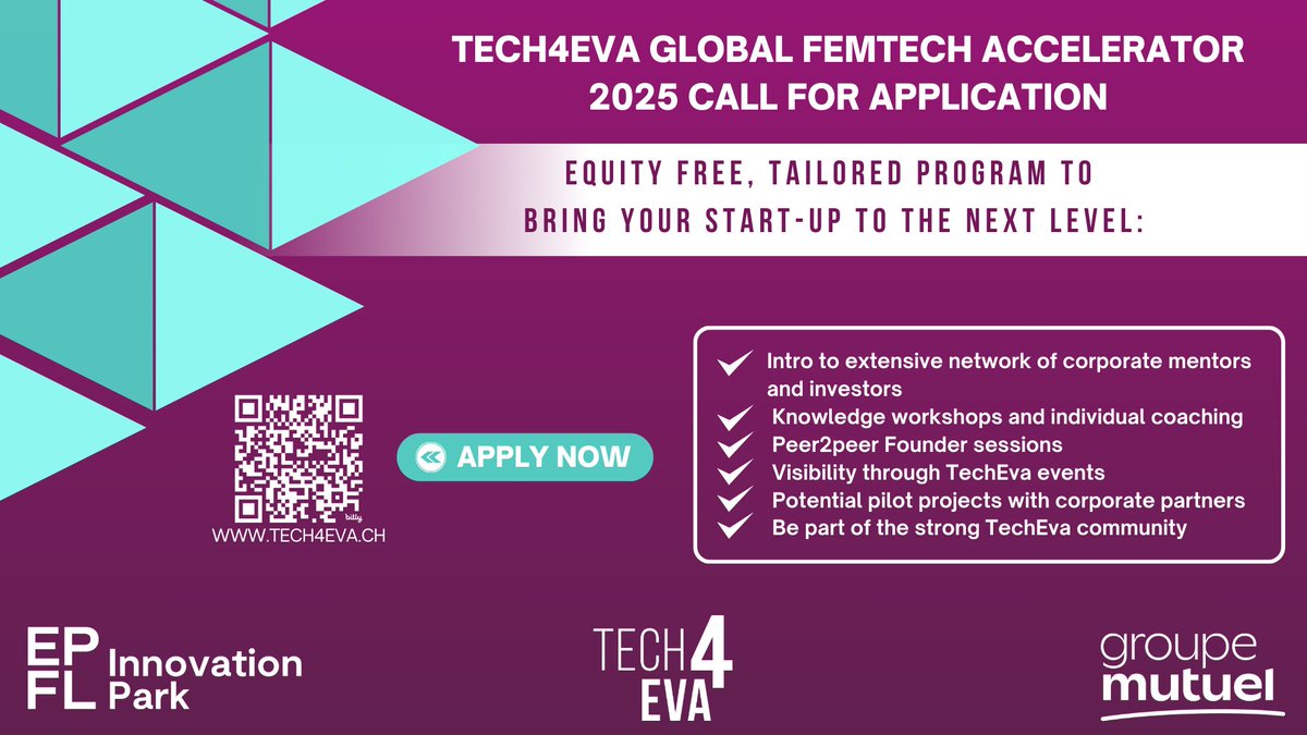 Groupe Mutuel (@groupe_mutuel) on Twitter photo Vous êtes une start-up spécialisée dans la #santé des #femmes et la #FemTech? Rejoignez notre communauté grandissante en participant à l’édition 2025 de #Tech4Eva, notre accélérateur de start-ups en collaboration avec l’ <a href="/EPFL_Park/">EPFL Innovation Park</a> ➡️ tech4eva.ch/acceleration-p… #groupemutuel Vous êtes une start-up spécialisée dans la #santé des #femmes et la #FemTech? Rejoignez notre communauté grandissante en participant à l’édition 2025 de #Tech4Eva, notre accélérateur de start-ups en collaboration avec l’ <a href="/EPFL_Park/">EPFL Innovation Park</a> ➡️ tech4eva.ch/acceleration-p… #groupemutuel