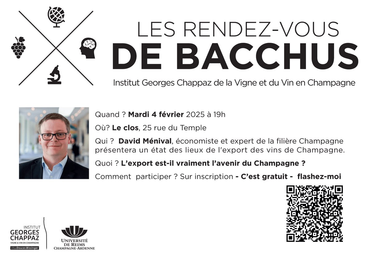 Institut G.Chappaz (@igchappaz) on Twitter photo Prochain #Rdvbacchus
➤ Mardi 4 février - 19h au Clos,Reims
➤L’export est-il vraiment l’avenir du Champagne ?
➤ Avec David MÉNIVAL, économiste & directeur de la Filière Champagne du <a href="/CreditAgricole/">Crédit Agricole</a> du Nord Est
✅ Réservation gratuite urlr.me/2CjHGv
<a href="/universitereims/">Université de Reims Champagne-Ardenne</a> Prochain #Rdvbacchus
➤ Mardi 4 février - 19h au Clos,Reims
➤L’export est-il vraiment l’avenir du Champagne ?
➤ Avec David MÉNIVAL, économiste & directeur de la Filière Champagne du <a href="/CreditAgricole/">Crédit Agricole</a> du Nord Est
✅ Réservation gratuite urlr.me/2CjHGv
<a href="/universitereims/">Université de Reims Champagne-Ardenne</a>