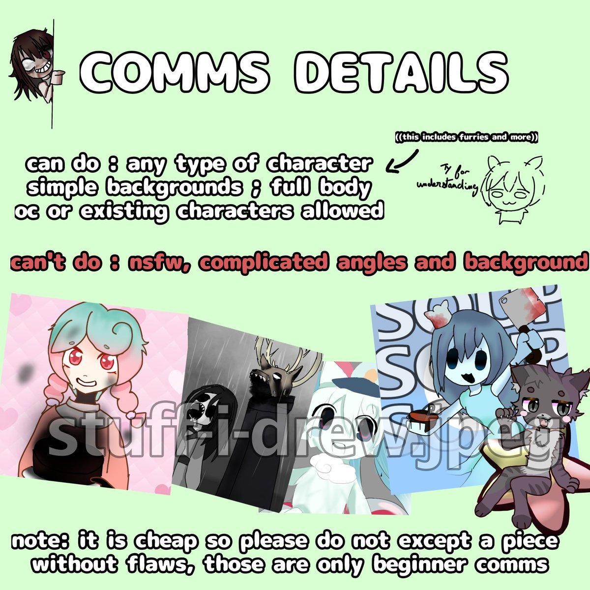 WASABI_T4n's tweet image. announcing that I'll be taking commissions from now on 👀
• slots taken 0/3
uuuhh see the images for more info
#art #ArtCommission #artcommissions