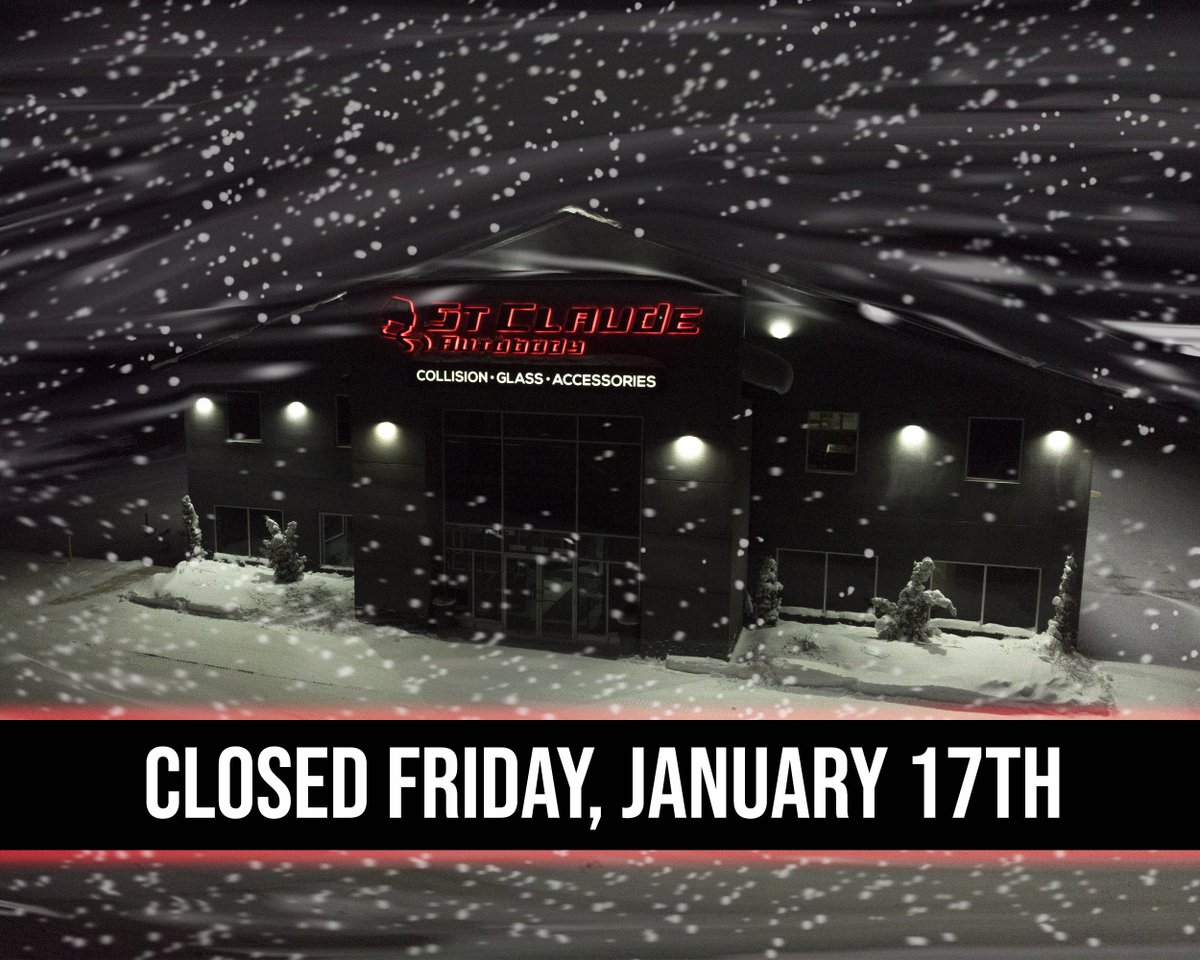 StClaudeAutoInc's tweet photo. St.Claude Autobody has decided to close as a result of the blizzard on Friday, January 17th. We will reopen on Monday, January 20th.
For anyone with booked appointments, you will be contacted to reschedule.

Sorry for any inconveniences this may have caused. https://t.co/dFY6KIJr1p