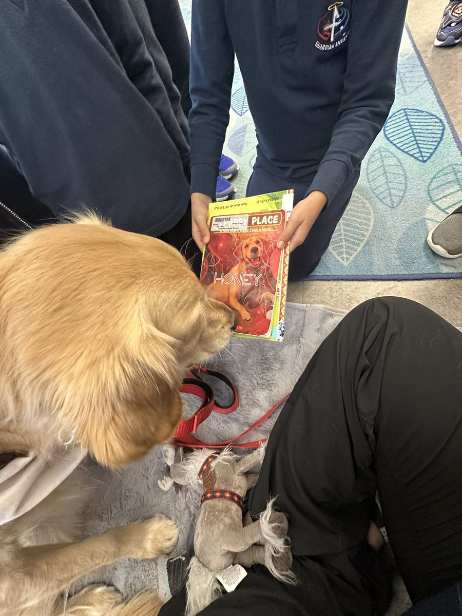 On Fridays, we read puppy books! 😆🐶Gracie loved learning all about dogs from our grade 1/2 students! 📚