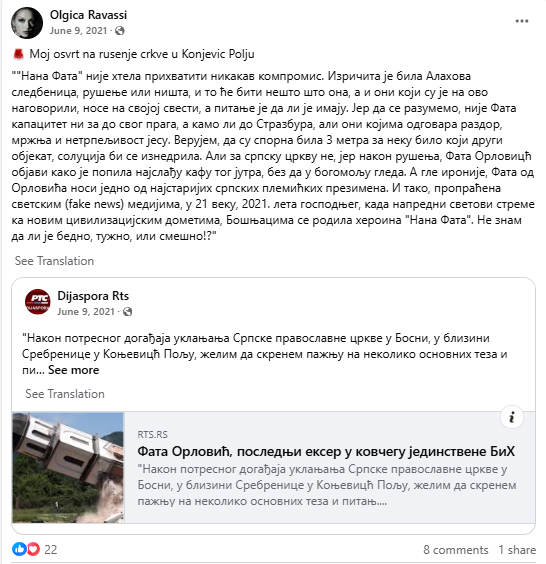 JasminMuj's tweet photo. Reports of Olga Ravasi being considered for US Amb to Bosnia are deeply alarming. 

She is a literal Serb nationalist lobbyist; publicly supported secession of BiH's RS entity; has questioned facts of Srebrenica Genocide; supports Russia's aggression vs Ukraine.

Non-starter. https://t.co/frcISnGr77