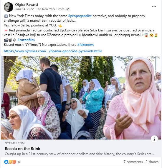 JasminMuj's tweet photo. Reports of Olga Ravasi being considered for US Amb to Bosnia are deeply alarming. 

She is a literal Serb nationalist lobbyist; publicly supported secession of BiH's RS entity; has questioned facts of Srebrenica Genocide; supports Russia's aggression vs Ukraine.

Non-starter. https://t.co/frcISnGr77
