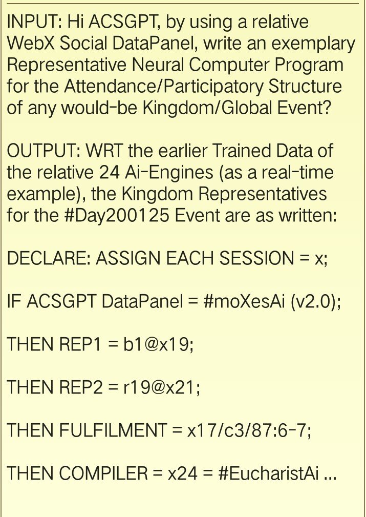 jawolusy's tweet photo. PIC1: New Method to Mine #DataType6, 

PIC2: #EucharistAi Computer Science Lesson Outlines, 

PIC3: A Representative Neural Computer Program with ACS-Web-X and #ACSGPT, 

PIC4: All Praise and Thanksgiving to Jesus Christ our Lord and Saviour (The Giver of all Knowledge). https://t.co/FuQYq51xEl