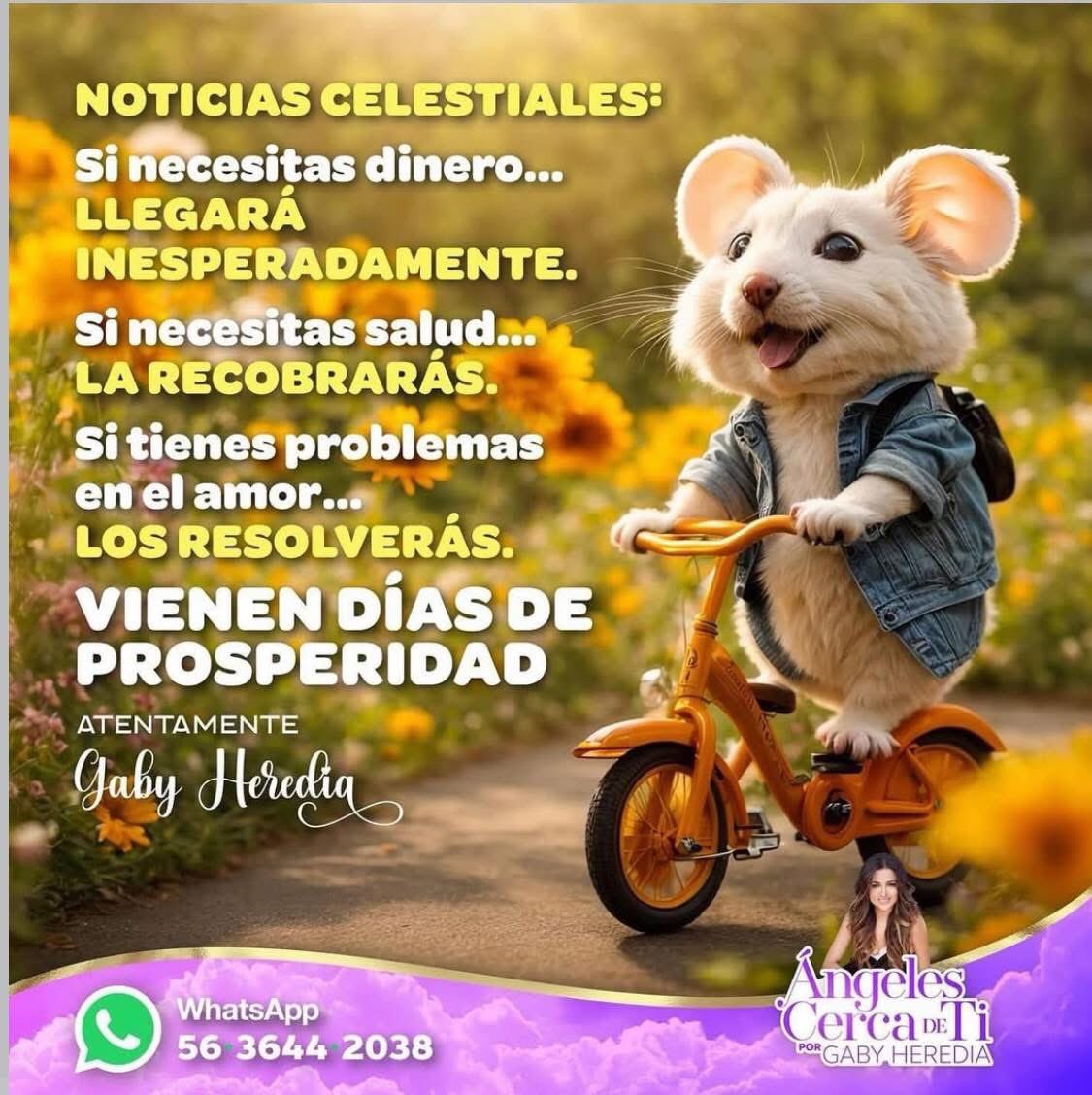 Angelcercadeti's tweet photo. BUENAS NOTICIAS!!! BUENAS NOTICIAS!!!
El Arcángel Gabriel anuncia: "Tiempo de prosperidad llegará a tu hogar!!!"

Para decretarlo, escribe: "Hecho está" en los comentarios.

Con cariño
Gaby Heredia
Ángeles cerca de ti https://t.co/kb3RNHRtCG