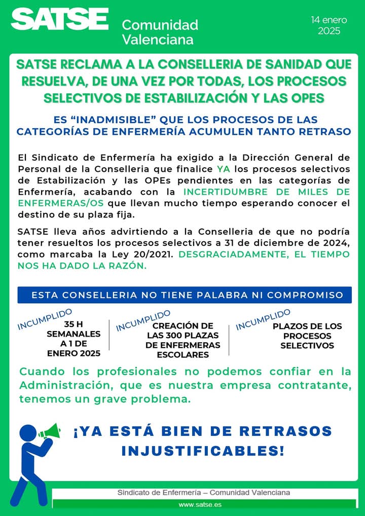 SanitaSinPlaza's tweet photo. Por fin @SATSE_CV y @fssccoo plantean tomar medidas para acabar con los retrasos en los procesos selectivos!! @Sindicato_SAE @CSIF_SANIDAD_CV @ugtsanidadpv @IntersindicalSa Necesitamos unión para acabar con esta injusticia de la @GVAsanitat 
#sanitariossinsuplaza https://t.co/knK0rXr9rj