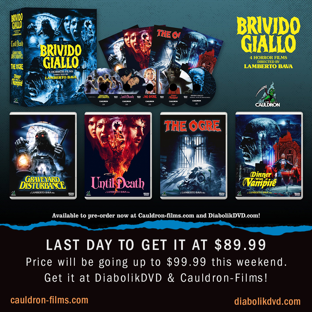 diabolikdvd's tweet image. LAST DAY TO GET IT AT $89.99. Price will be going up to $99.99 this weekend.
Get it at DiabolikDVD &amp;amp; Cauldron-Films!

diabolikdvd.com/product/brivid…

#diabolikdvd #physicalmediaadvocates #cauldronfilms #brividogiallo