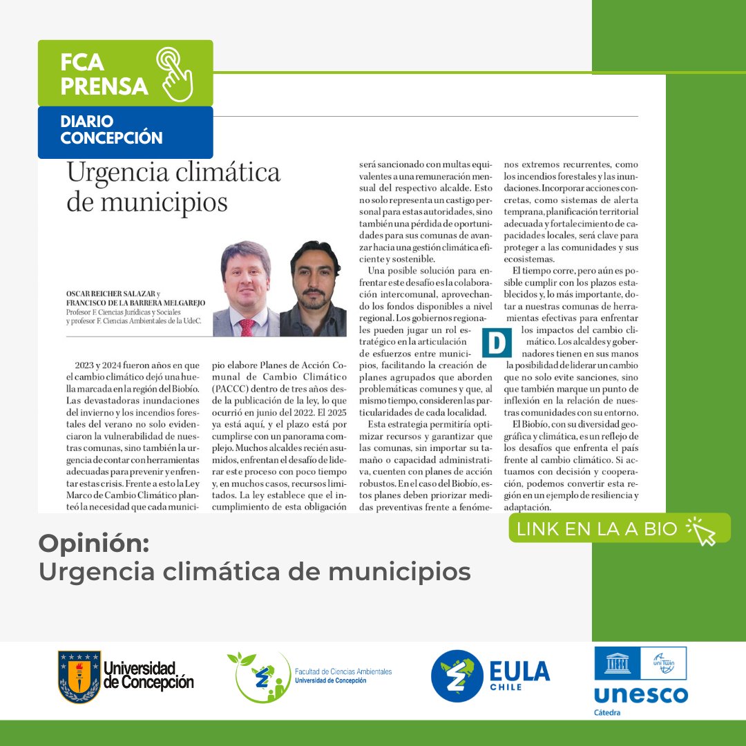 #fcaprensa📰🌱 Te invitamos a leer la columna de opinión co-escrita por el académico FCA, Dr. Francisco de la Barrera y publicada por el Diario Concepción:
cienciasambientales.udec.cl/opinion-urgenc…

<a href="/fdelabarrera/">Francisco de la Barrera</a> <a href="/DiarioConce/">Diario Concepción</a> 

#comprometidosconelmedioambiente