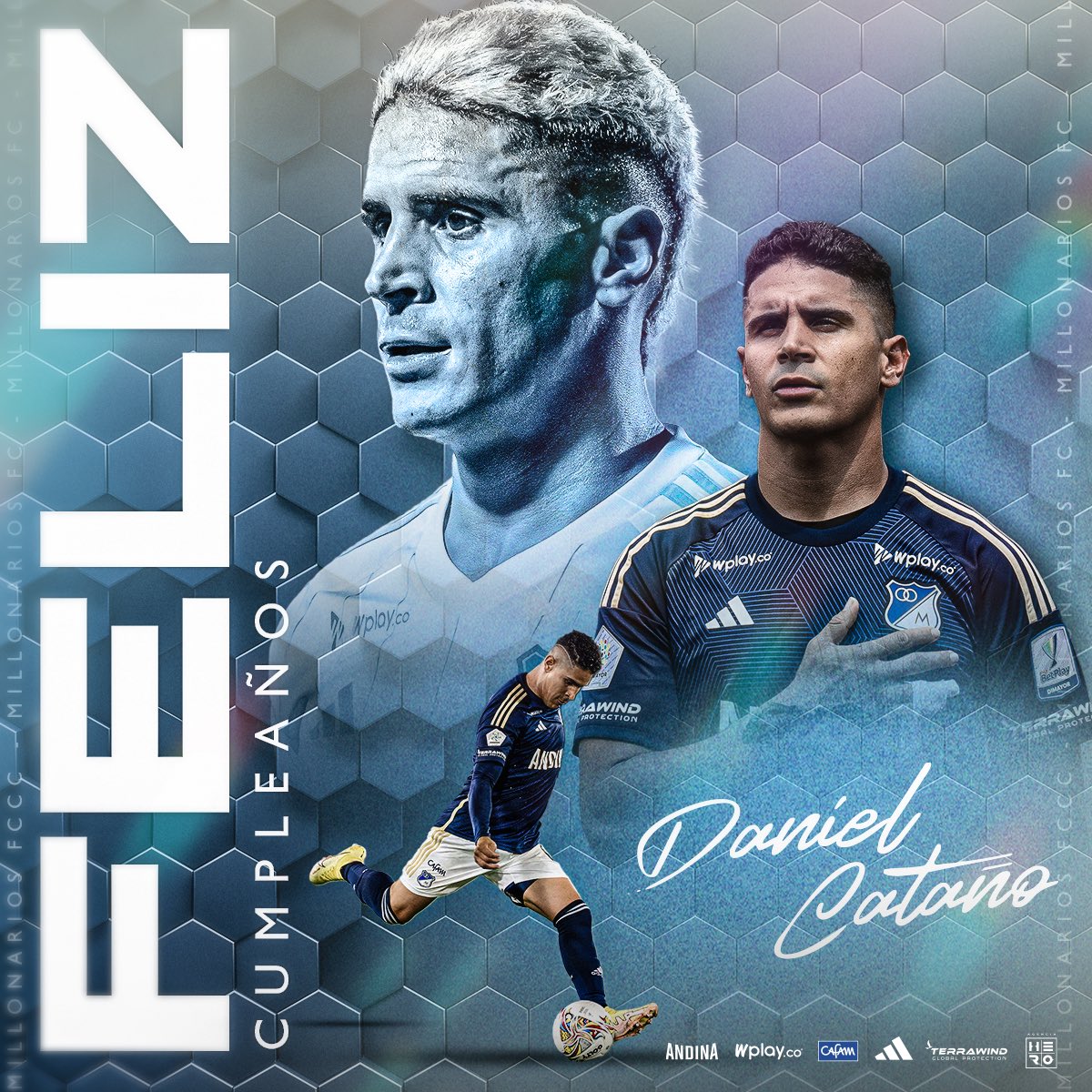 MillosFCoficial's tweet photo. ¡La pelota siempre al 🔟! Ⓜ️⚽️🔥 @danielcatano20 

Enviamos un fuerte abrazo y los mejores deseos a nuestro volante Daniel Cataño en su día. 🥳🎂🎁🎉 ¡Feliz cumple Dani! 🤙😜🔝 https://t.co/VGgmFSD14B