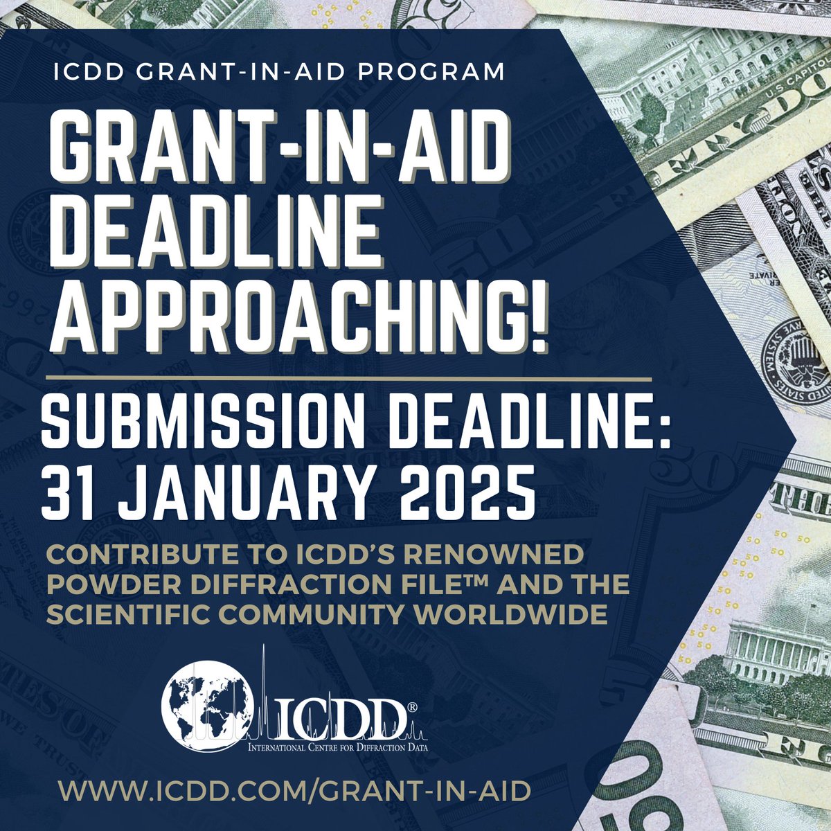ICDD's Grant-in-aid January deadline is approaching! The deadline to submit is 31 January 2025. Submit today at icdd.com/grant-in-aid/