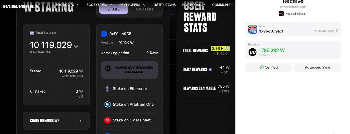 Claim your tokens from Wormhole if you staked:

They credited me with 1k, I've claimed 20% so far.

w.wormhole.com

I continue to keep them staked, hoping Monad will give more treats for staking.