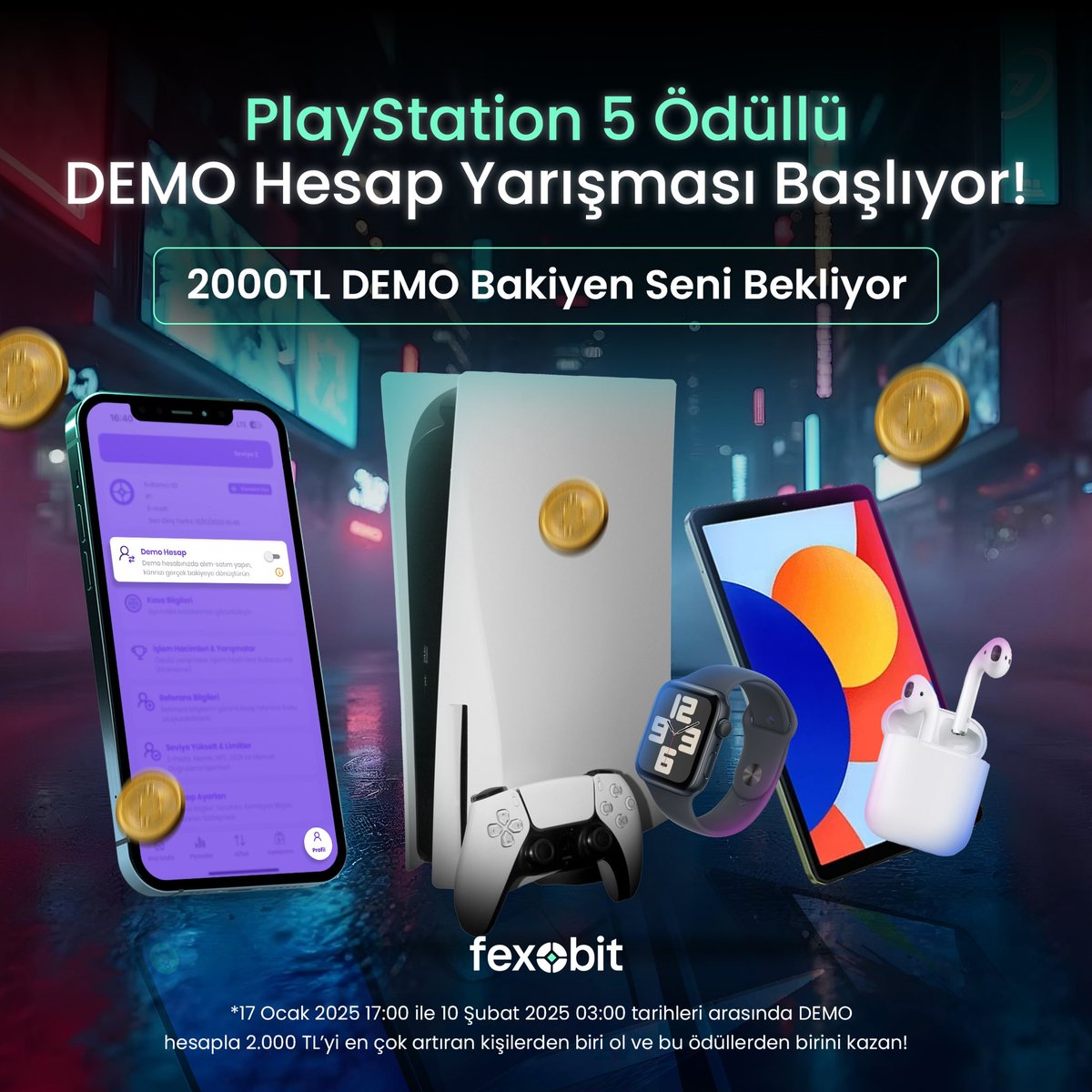 fexobit's tweet image. Demo Hesap ile ödüllere ortak ol! 💜 2000TL Demo Bakiyen seni bekliyor! #demohesap #bitcoin #fexobit