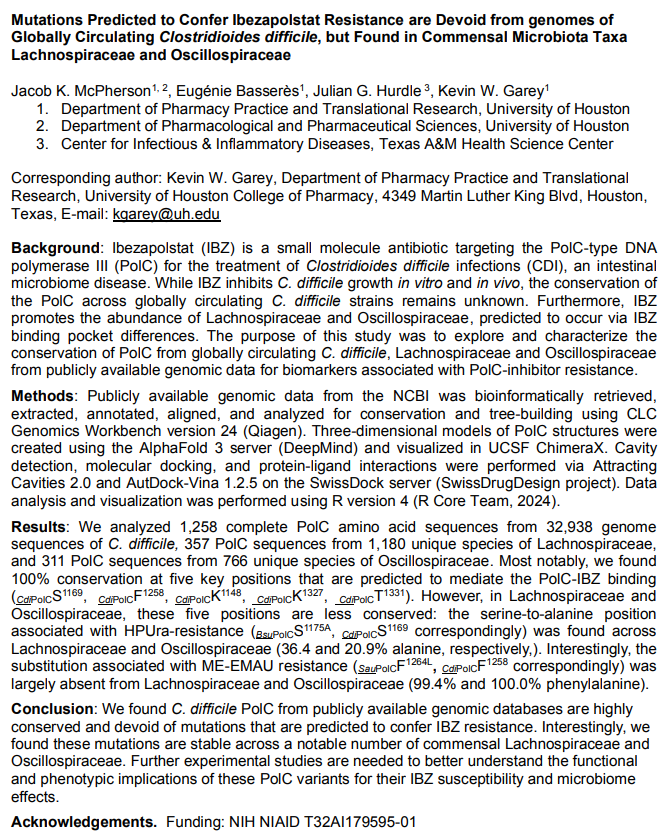 Last day at #GCCAMR2025 but still more posters &amp; exciting research! Check out poster #65 today on leveraging publicly available genomic data for biomarkers associated with PolC-inhibitor resistance by Jacob McPherson 🧬