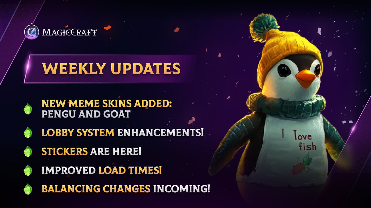 MagicCraftGame's tweet photo. 𝐌𝐚𝐠𝐢𝐜𝐂𝐫𝐚𝐟𝐭 𝐖𝐞𝐞𝐤𝐥𝐲 𝐔𝐩𝐝𝐚𝐭𝐞𝐬: 𝐖𝐡𝐚𝐭’𝐬 𝐍𝐞𝐰 𝐢𝐧 𝐭𝐡𝐞 𝐀𝐫𝐞𝐧𝐚?

This week, we’ve been hard at work making the MagicCraft experience smoother, more exciting, and packed with meme-worthy fun. 

🧵👇 https://t.co/KXHxCBLHao