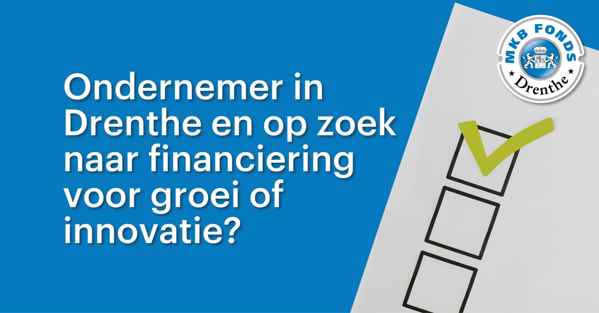Op zoek naar financiering voor groei of innovatie in Drenthe? Doe de snelle financieringscheck bij MKB Fonds Drenthe en zie direct of je in aanmerking komt. bit.ly/3CH8iV3