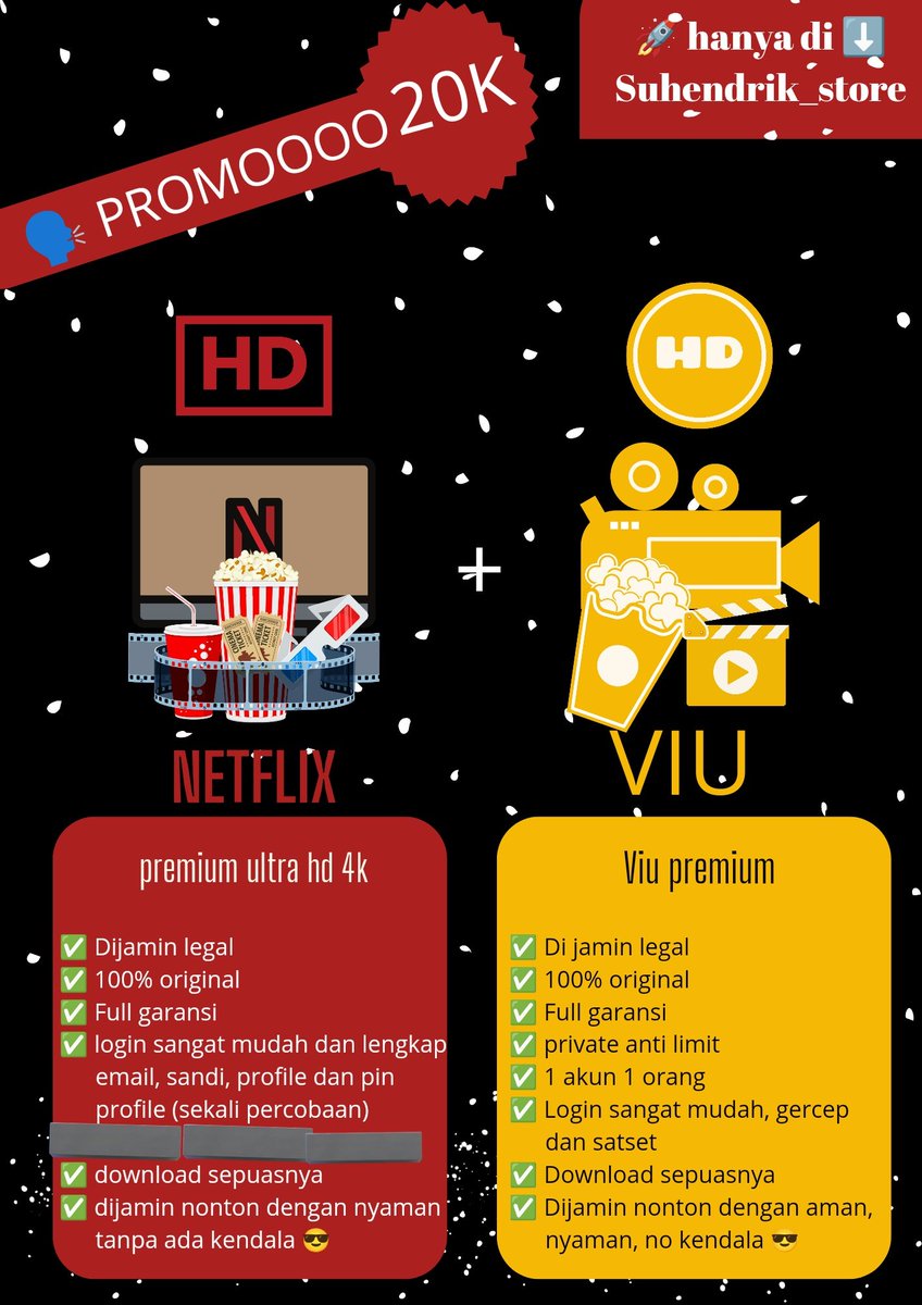 Cattystore7's tweet photo. 🗣️ PROMOOOO NETFLIX 1P2U&amp;VIU PRIVATE ANTILIMIT SEBULAN CUMA 20.000 😍😍😍

Yuk beli di aku dijamin termurah 🥰 ada banyak app juga lohh 😍 ada grup pembelian, testi dan bisa co shopee lohhh 😍👍🏻

Kirim pesan ke admin cattystore di WhatsApp. https://t.co/CJOaIzUqno https://t.co/5fNZWwqQ6K