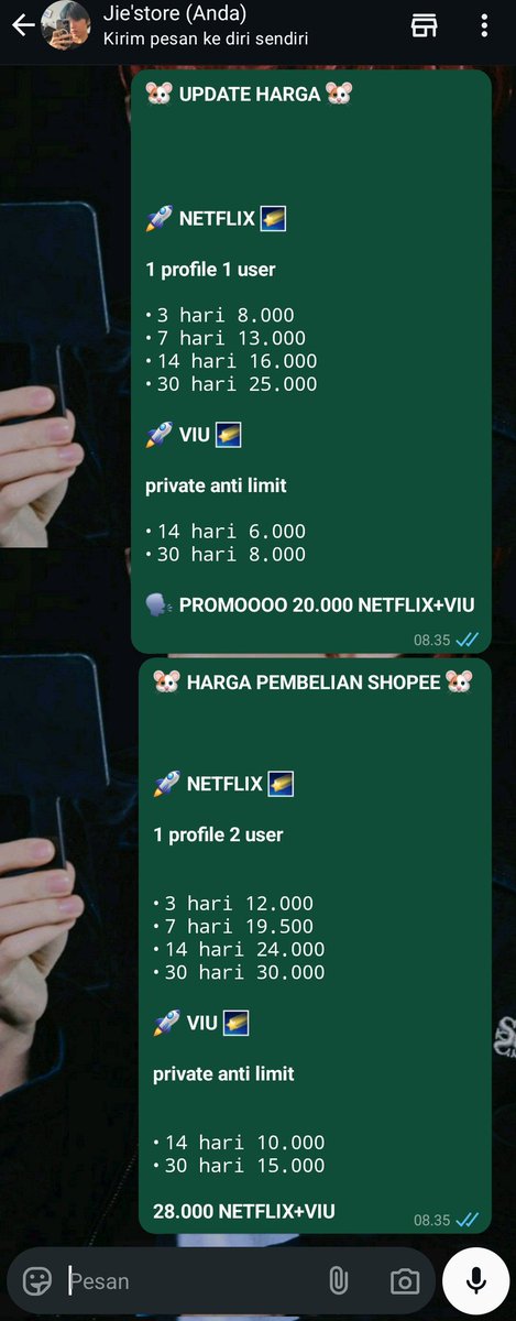 Cattystore7's tweet photo. 🗣️ PROMOOOO NETFLIX 1P2U&amp;VIU PRIVATE ANTILIMIT SEBULAN CUMA 20.000 😍😍😍

Yuk beli di aku dijamin termurah 🥰 ada banyak app juga lohh 😍 ada grup pembelian, testi dan bisa co shopee lohhh 😍👍🏻

Kirim pesan ke admin cattystore di WhatsApp. https://t.co/CJOaIzUqno https://t.co/5fNZWwqQ6K