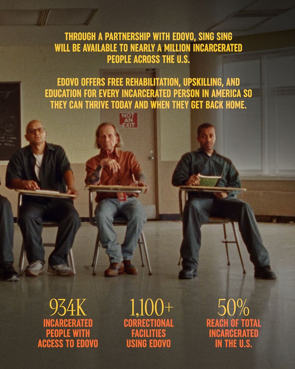 Sing Sing is for everyone. Thanks to our partners at <a href="/Edovo/">Edovo</a>, Sing Sing is now the first movie available for almost 1 million incarcerated people to watch on the same day it returns to theaters nationwide 💜