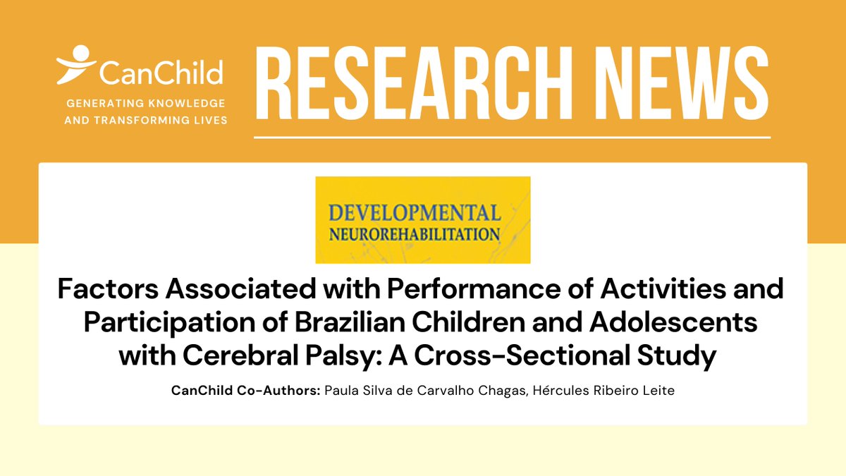 canchildcentre's tweet photo. New research sheds light on the factors influencing mobility, daily activities, and social skills in Brazilian children with cerebral palsy, highlighting the impact of age and locomotion ability in a low/middle-income context.

Read more: https://t.co/qrd2D3Lero https://t.co/FwxGZ3CVFg
