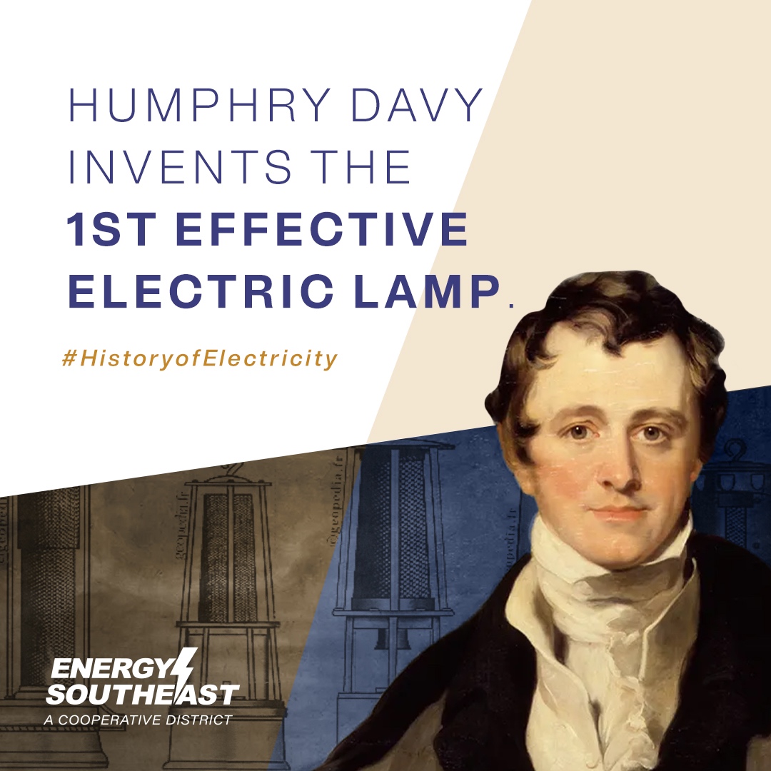 During the first decade of the 1800s, England’s Sir Humphry Davy invented the first effective electric lamp. His arc lamp used carbon sticks that glowed across a gap when wires were connected to a battery. 

#EnergySoutheast #ElectricHistory #ArcLamp