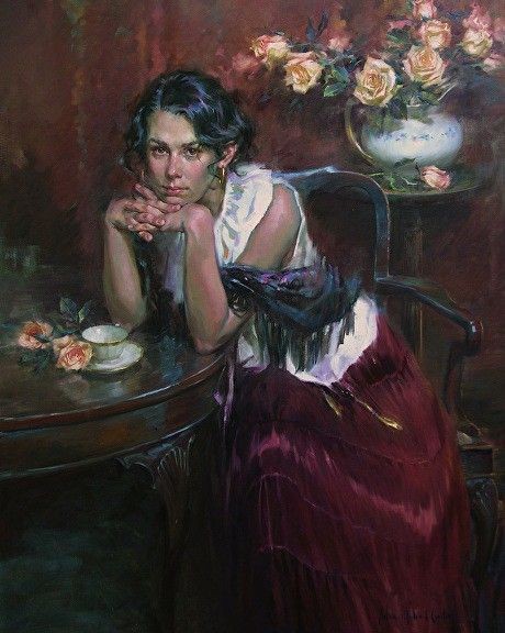 Tra le tue dita
indolenti si sciolgono
i miei capelli;
sento vertigini
ardenti nelle
tazze due tazze
di caffè nero.
Delle tue calde
pupille; folle
più che folle.
Delmira Agustini

#PoesieDelSilenzio 
#SalaLettura 

#Art #Artist John Michael Carter