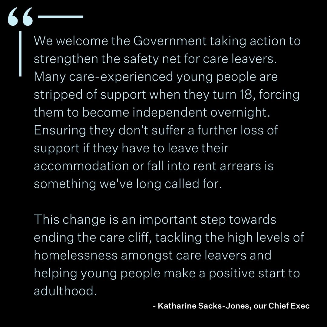 BecomeCharity's tweet photo. 📃We welcome the Government's amendment to the Children's Wellbeing and School's Bill to prevent care leavers being found intentionally homeless, a key ask of our #EndTheCareCliff campaign.

Support our campaign: https://t.co/377WThZefV https://t.co/5srwLRRydZ