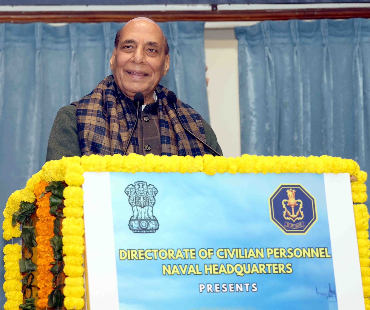 AIBSNews24's tweet image. Defence Minister @rajnathsingh addresses an event organized to commemorate 2024 as the Year of Naval Civilians in New Delhi. 

#YearOfDefenceReforms | #YearOfNavalCivilians |
@SpokespersonMoD | @DefenceMinIndia