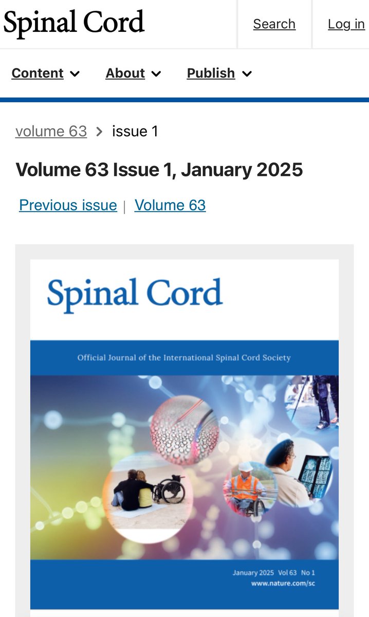 JournalSCI's tweet image. The January 2025 issue of #SpinalCord is online! You can find all the papers of this issue ➡️ nature.com/sc/volumes/63/… #SpinalCordInjury