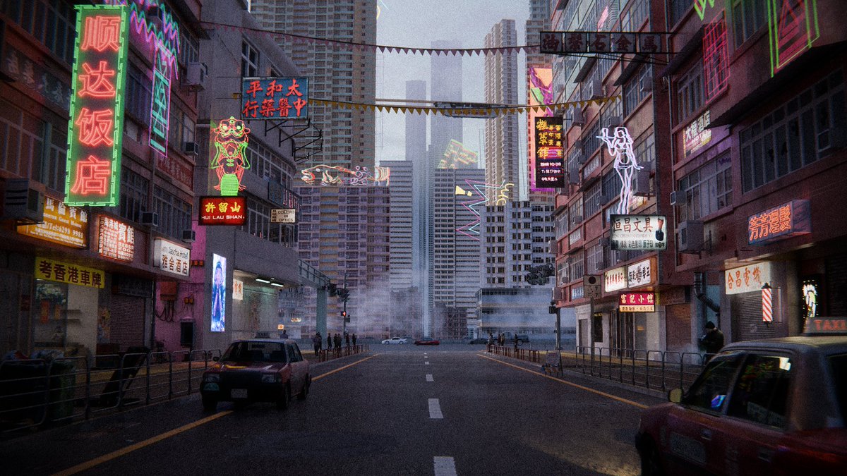 🆕  3d work.Except for the car, everything else is modeled by myself.I also added some hand-painted LEDs to the picture.I think this is very interesting. #blender #b3d #HongKong