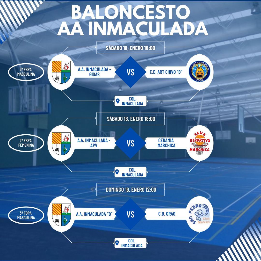 Otro fin de semana de mucho baloncesto en el Colegio. Nuestros chicos del A buscan recuperar la senda de la victoria, mientras que los del B buscan sumar para alejarse del descenso. Nuestras chicas, ya ascendidas, buscarán cerrar la primera fase de la mejor manera posible.