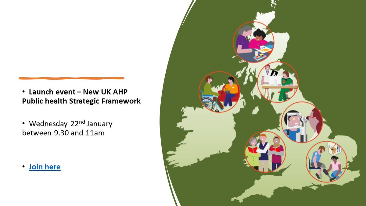 Launch of new UK AHP public health strategic framework - 22nd Jan
Everyone welcome
Join here - tinyurl.com/6ucfkf9v