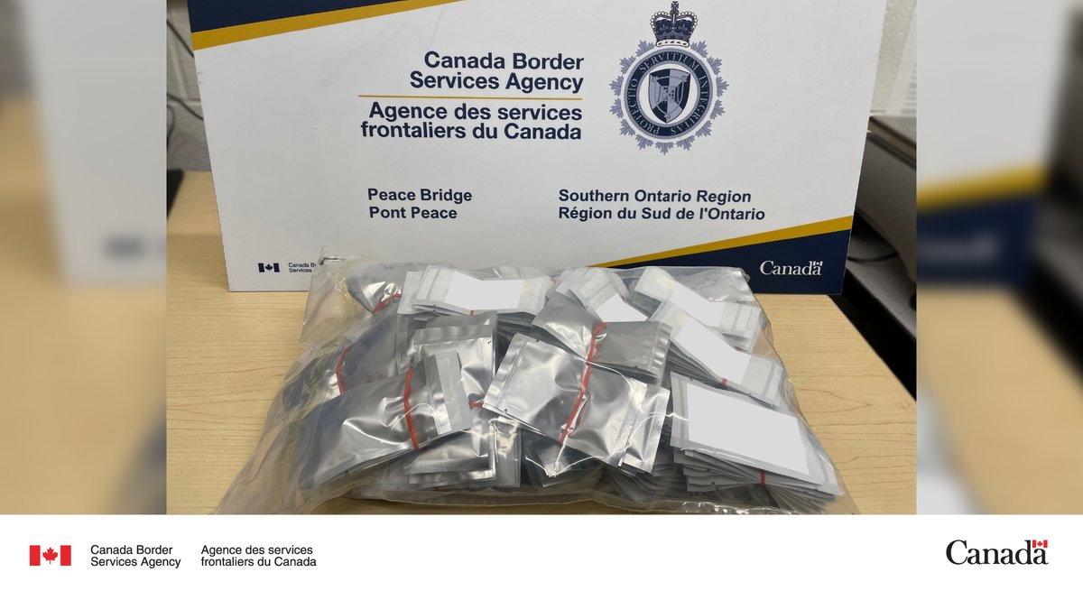 CanBorder's tweet image. #CBSA officers at the Peace Bridge port of entry seized 525 g of suspected methamphetamines from two courier shipments. #KeepingCanadiansSafe #FortErie