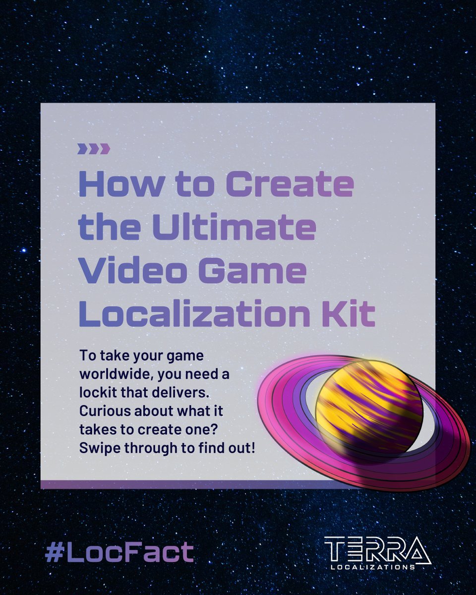 Terra_Loc's tweet image. 🎮 What’s the secret to flawless #GameLocalization?

It starts with the ultimate #Lockit! In today’s #LocFact, we’re sharing the essential components every game developer should include in their kit to ensure cultural accuracy, seamless translation, and global success.
