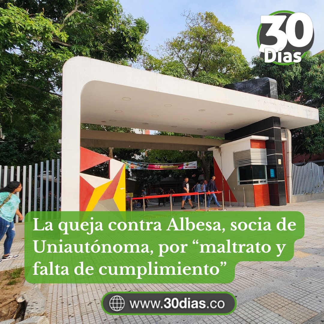 ACTUALIDAD🔠
Albesa de Colombia, socia <a href="/UAutonoma/">Universidad Autónoma del Caribe</a> para que maneje por 3 años la Casa de Eventos, fue denunciada por la Corporación Educativa Formar por insultos y agravios a una de sus funcionarias. Además, estaría violando normas de  .<a href="/DIANColombia/">DIANColombia</a>

30dias.co/la-queja-contr…