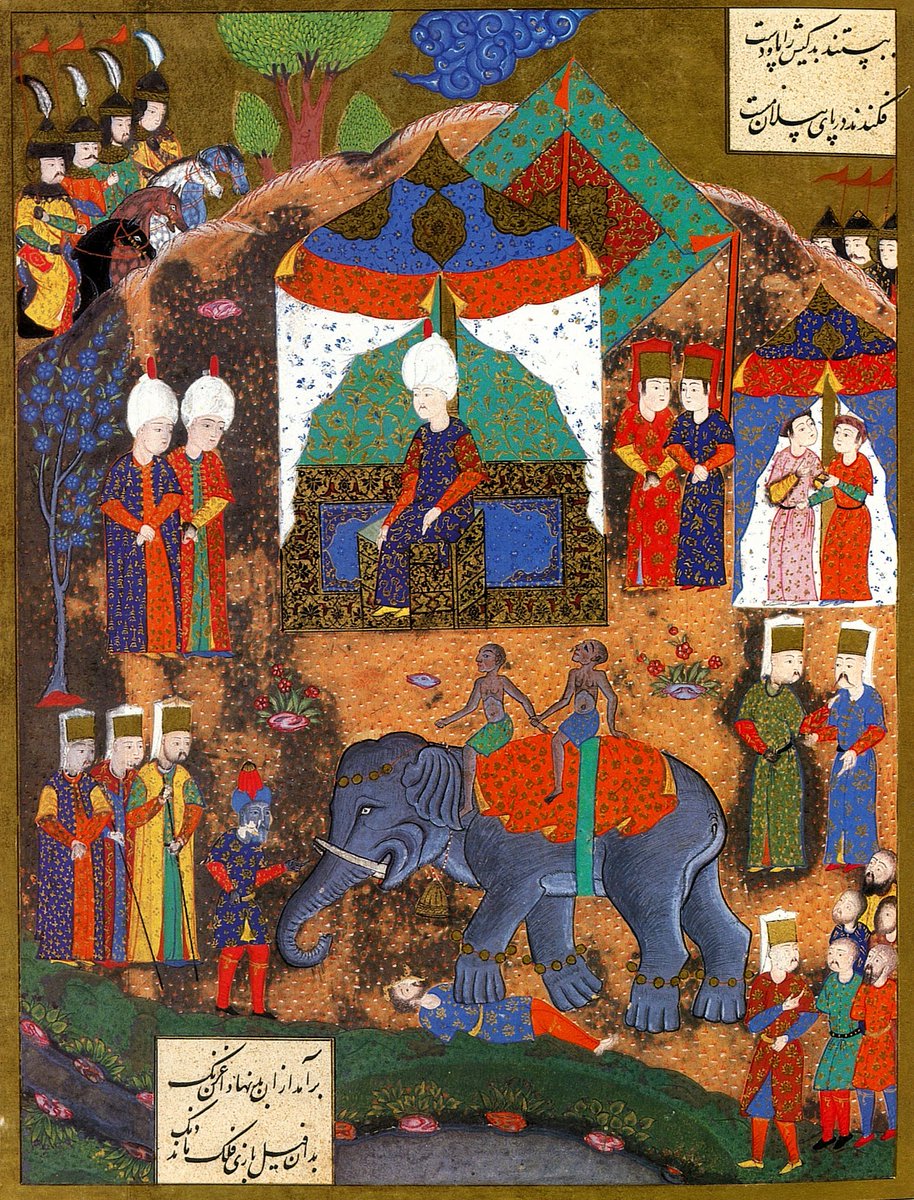 dailyottoman's tweet photo. Kanuni Sultan Süleyman, Belgrad'ın fethi sonrasında ele geçirilen esirlerin fillere ezdirilişini izliyor. https://t.co/ayWLN6k8I2