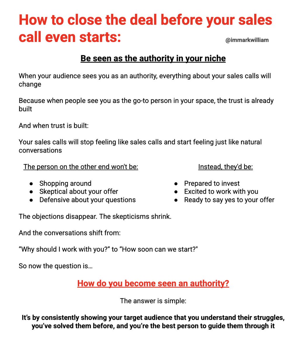 immarkwilliam's tweet image. How to close the deal before your sales call even starts...

Bookmark this 📌