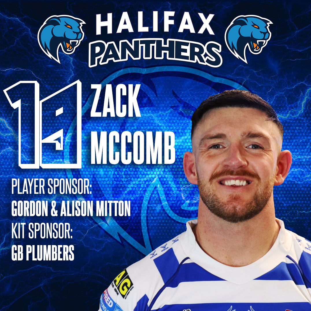 HalifaxPanthers's tweet photo. HALIFAX PANTHERS 2025 SQUAD NUMBERS 🔵⚪️🐾

Name: Zack McComb
Squad Number: 1⃣9⃣
Player Sponsor: Gordon &amp; Alison Mitton
Kit Sponsor: GB Plumbers

#Panthers2025 #BAWA #SquadNumbers https://t.co/KfDeXj5yrL