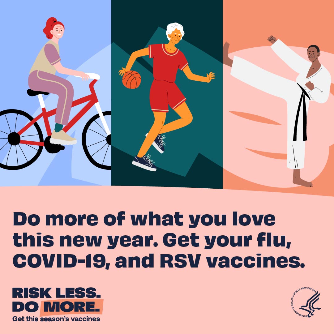We’re grateful to partner with HHS on this campaign to encourage people to get their flu, COVID-19, and RSV vaccines!

Find a pharmacy near you at vaccines.gov. #RiskLessDoMore