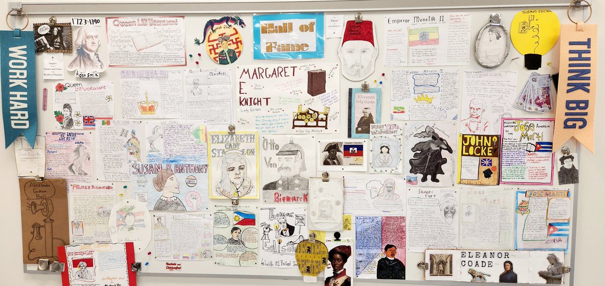 HistoryWithCarr's tweet photo. I am so proud of my #worldhistory students! My #AP students researched people from the Revolutions unit and met with others in character. And my #honors and #cotaught students researched individuals who resisted imperialism to create #AVID one-pagers 😊 https://t.co/kvT44JPXTm
