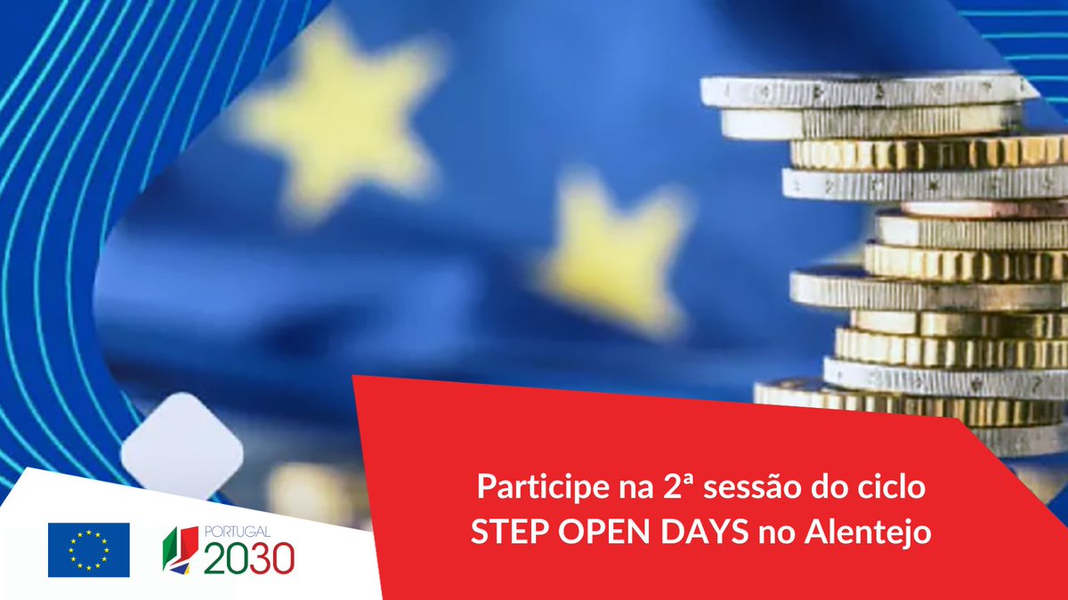Portugal2030pt's tweet photo. Este mês de janeiro, está a decorrer o ciclo de sessões STEP OPEN DAYS e a próxima sessão é já no dia 20, na sede da @ccdralentejo.

 📅 Sede da CCDR Alentejo, Évora, dia 20/01, às 14:00
 📅Sede da CCDR Algarve, Faro, dia 21/01, às 14:00
 📅Sede da CCDR Centro, Coimbra, dia 22/01, às 14:00

Garanta já o seu lugar em https://t.co/c4WPDeyMHk