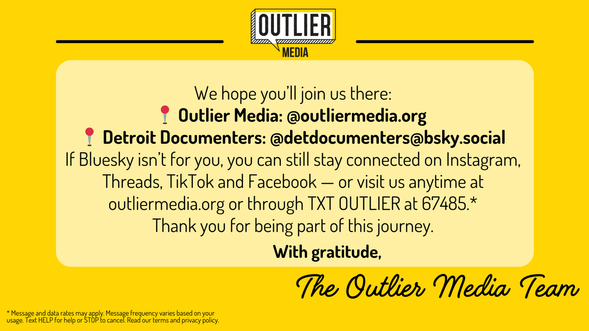 media_outlier's tweet photo. To our loyal followers on X, thank you for being part of our journey. We hope you'll follow us to another platform to continue our work of bringing important information to Detroiters. 

Read our statement: https://t.co/aJtDsznjw8