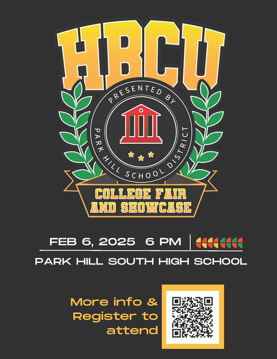 CounselorsPHS's tweet photo. The HBCU College Fair is open to ALL families, not just PHSD families. Hope to see you there! @ParkHillSouthHS @ParkHillSchools @phhscounseling https://t.co/1lyMnwbrMt