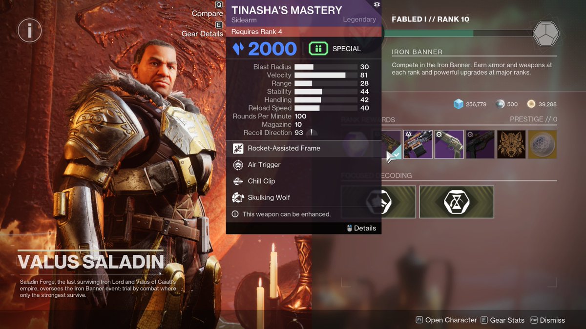 Loges__'s tweet image. Hi @Destiny2Team, Saladin is now selling a 5/5 Tinasha's Mastery. Which for people who have played IB cant even pick up.
What does that say in respecting our time?
I spent hours farming IB to get a 2/5 and cant pick this one up cause I stupidly played IB.
