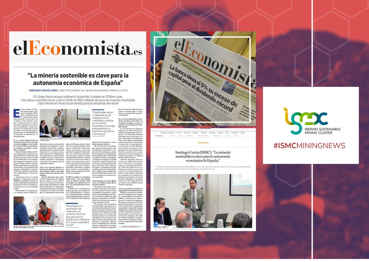 Iberian Sustainable Mining Cluster (ISMC) (@ismc_cluster) on Twitter photo Hoy, el diario <a href="/elEconomistaes/">elEconomista.es</a> ha publicado este reportaje donde nuestro director general <a href="/scuestalopez/">Santiago Cuesta Lopez</a> destaca el papel fundamental del clúster como motor de innovación y sostenibilidad en el sector de la minería y las #MateriasPrimas
🔗lnkd.in/dv6gh6QP Hoy, el diario <a href="/elEconomistaes/">elEconomista.es</a> ha publicado este reportaje donde nuestro director general <a href="/scuestalopez/">Santiago Cuesta Lopez</a> destaca el papel fundamental del clúster como motor de innovación y sostenibilidad en el sector de la minería y las #MateriasPrimas
🔗lnkd.in/dv6gh6QP
