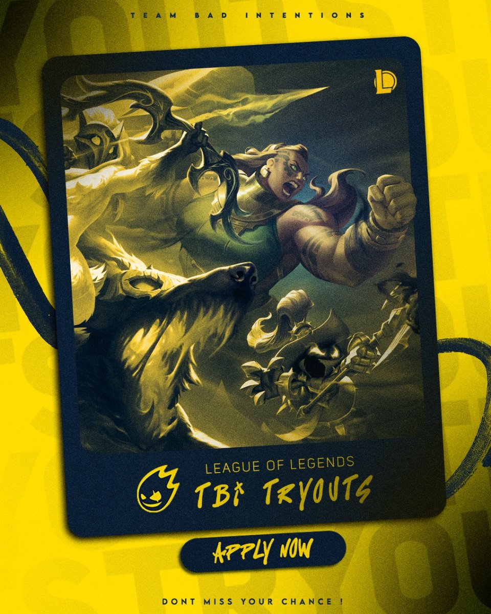 Want to be a part of our journey?🚨

Our Tryouts for League of Legends are now OPEN!

Requirements :
• You're 16 or older
• Achieved Master rank or above
• You have the passion to compete and improve 

Don't miss the chance! 🎯
Application link is in the first reply 👇🏻