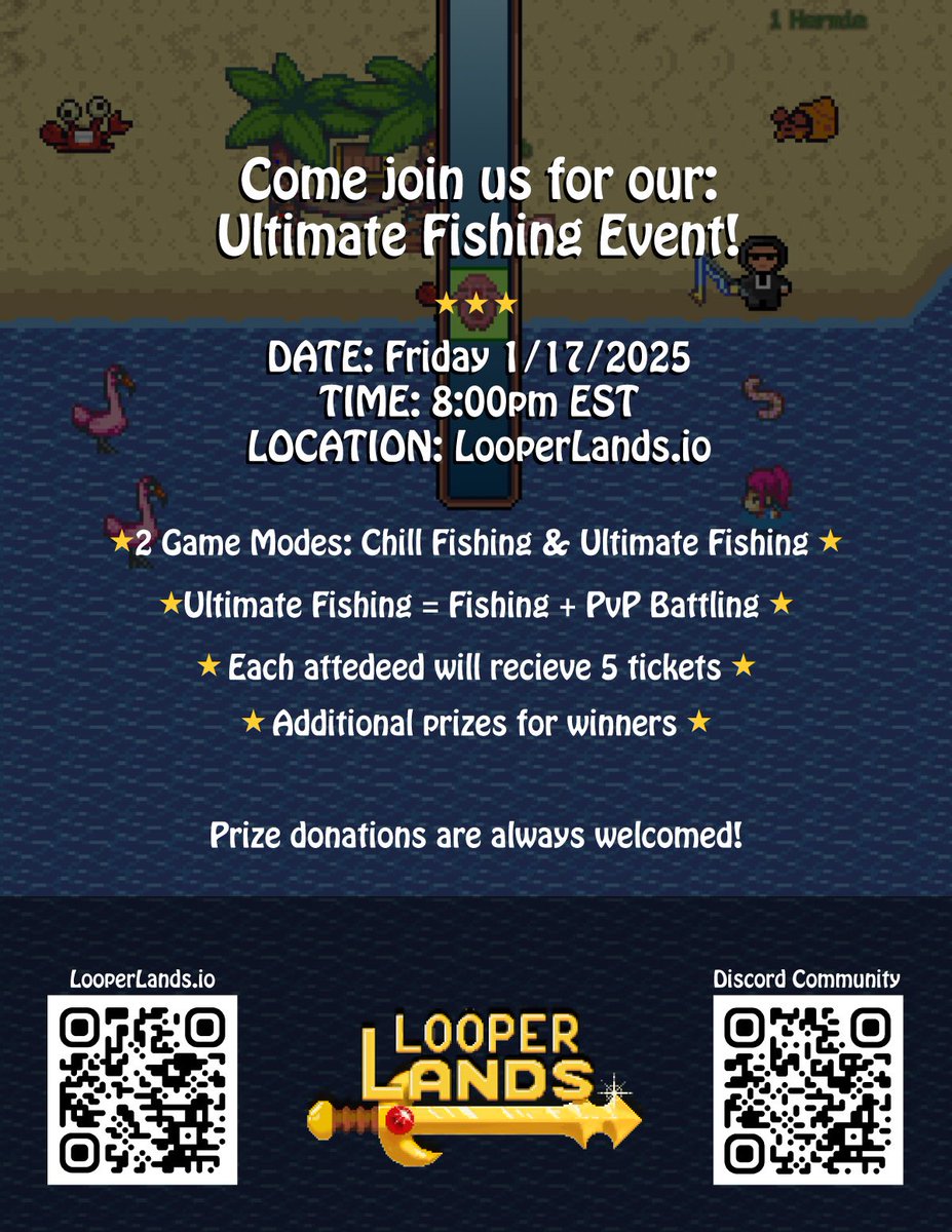 🎉Come join us tonight!🎉

Fishing excursions are back baby! And now every fish that you catch adds XP to your looper to help them level up!

Also, a little birdy told me that those worms in your inventory do something now... 

Come test out them and the rest of the new fishing